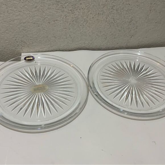 New Crystal 8 1/2" Platter  Starburst Pattern - Made in USA 24% Lead Set of 2 G3 - Picture 1 of 6